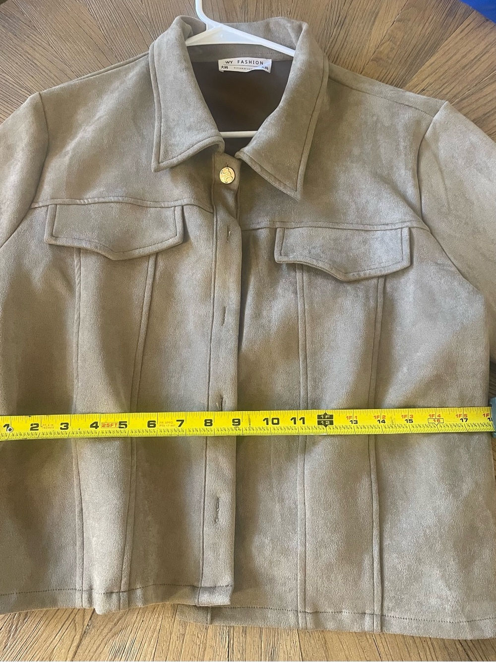 Olive-Taupe Faux Suede Button Jacket - Picture 5 of 7